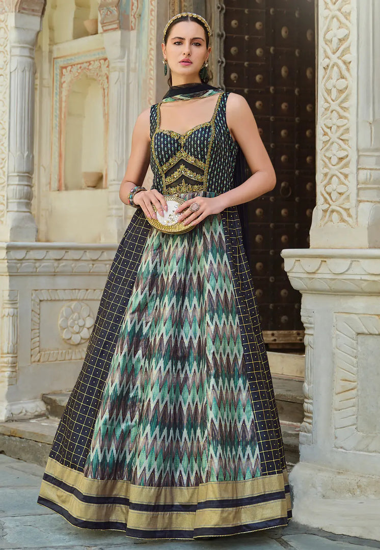 Sea Green Silk Anarkali Suit