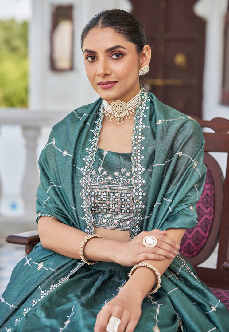 Sea Green Silk Circular Lehenga Choli