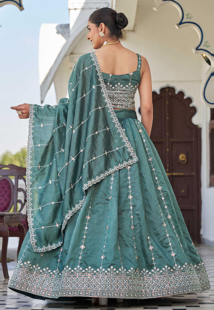 Sea Green Silk Circular Lehenga Choli