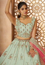 Load image into Gallery viewer, Sea Green Silk Circular Lehenga Choli
