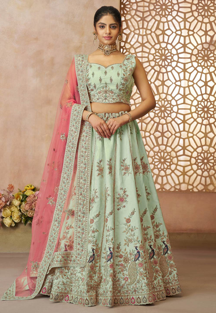 Sea Green Silk Circular Lehenga Choli