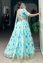 Load image into Gallery viewer, Sea Green Silk Floral Lehenga choli
