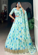 Load image into Gallery viewer, Sea Green Silk Floral Lehenga choli
