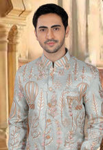 Load image into Gallery viewer, Sea Green Silk Indo Western Sherwani
