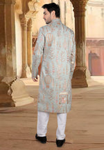 Load image into Gallery viewer, Sea Green Silk Indo Western Sherwani
