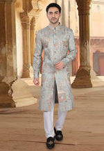 Load image into Gallery viewer, Sea Green Silk Indo Western Sherwani
