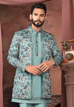 Load image into Gallery viewer, Sea Green Silk Indo Western Suit

