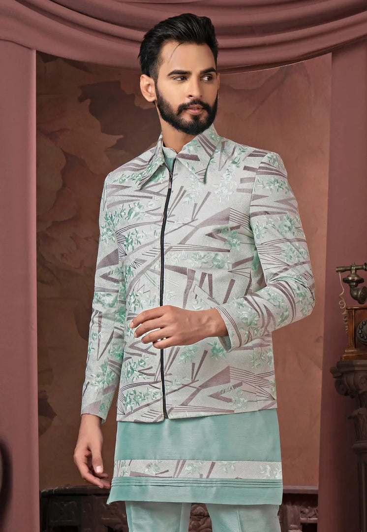 Sea Green Silk Indo Western Suit