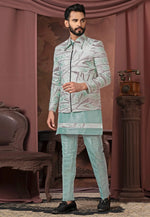 Load image into Gallery viewer, Sea Green Silk Indo Western Suit
