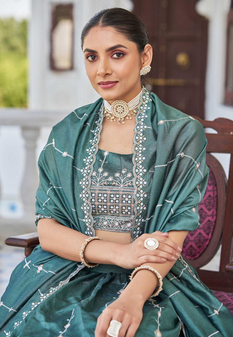 Sea Green Silk Lehenga Choli