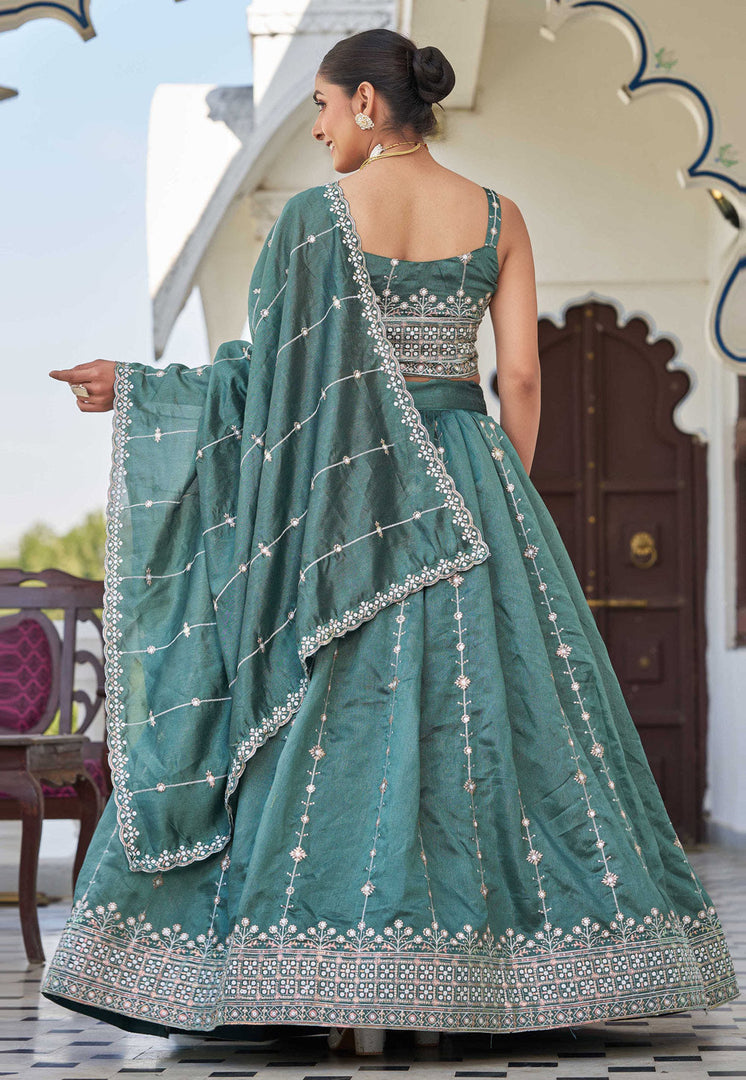 Sea Green Silk Lehenga Choli
