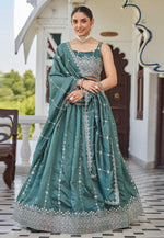 Load image into Gallery viewer, Sea Green Silk Lehenga Choli
