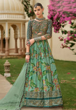 Load image into Gallery viewer, Sea Green Silk Long Anarkali Suit
