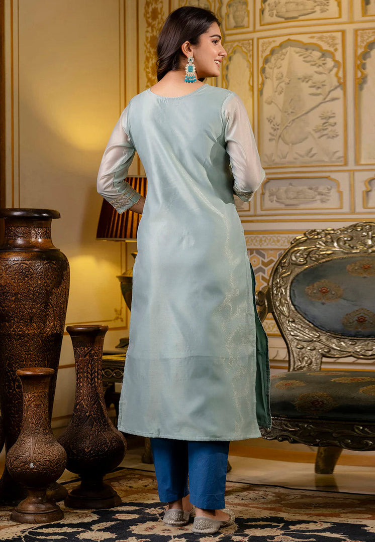 Sea Green Silk Long Kurti