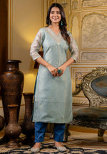 Load image into Gallery viewer, Sea Green Silk Long Kurti
