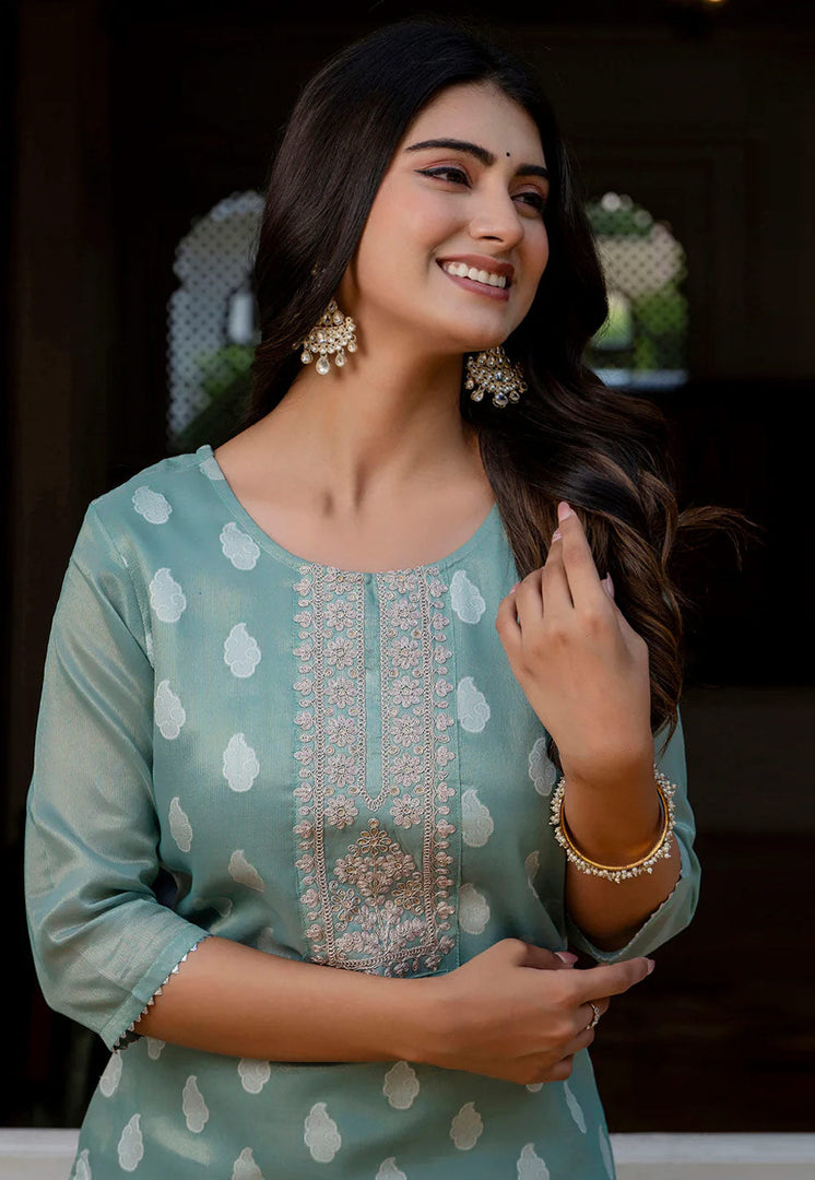 Sea Green Silk Long Kurti