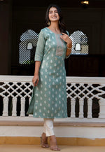 Load image into Gallery viewer, Sea Green Silk Long Kurti
