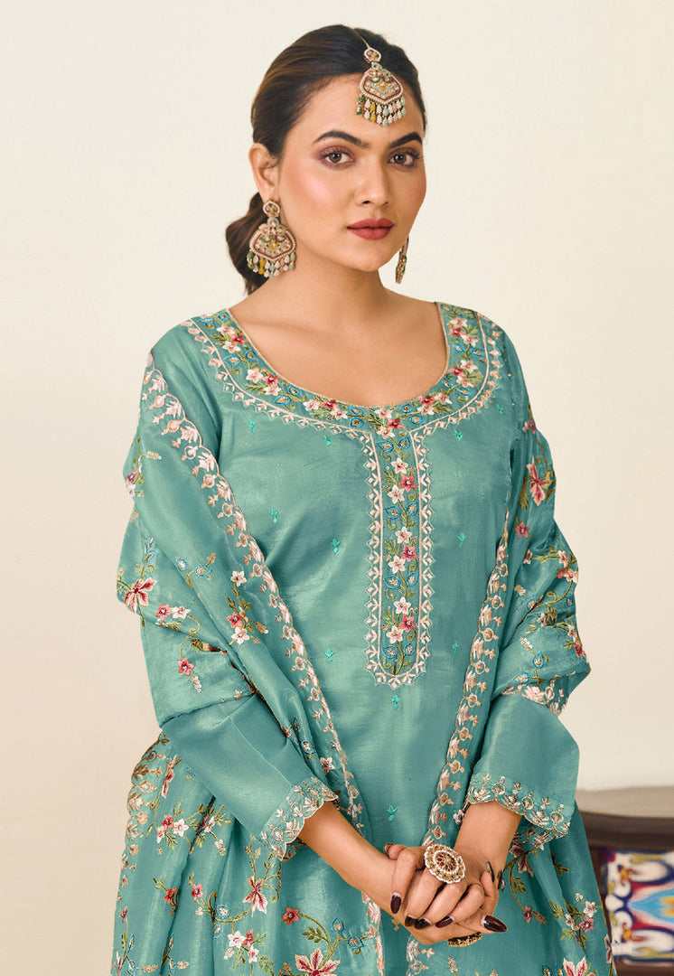 Sea Green Silk Pakistani Suit
