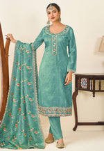Load image into Gallery viewer, Sea Green Silk Pakistani Suit
