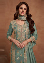 Load image into Gallery viewer, Sea Green Silk Palazzo Suit
