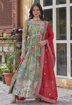 Load image into Gallery viewer, Sea Green Silk Readymade Anarkali Suit
