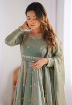 Load image into Gallery viewer, Sea Green Silk Readymade Anarkali Suit

