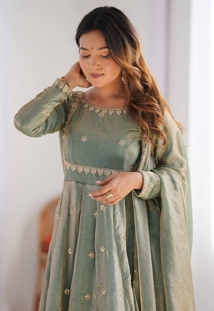 Sea Green Silk Readymade Anarkali Suit