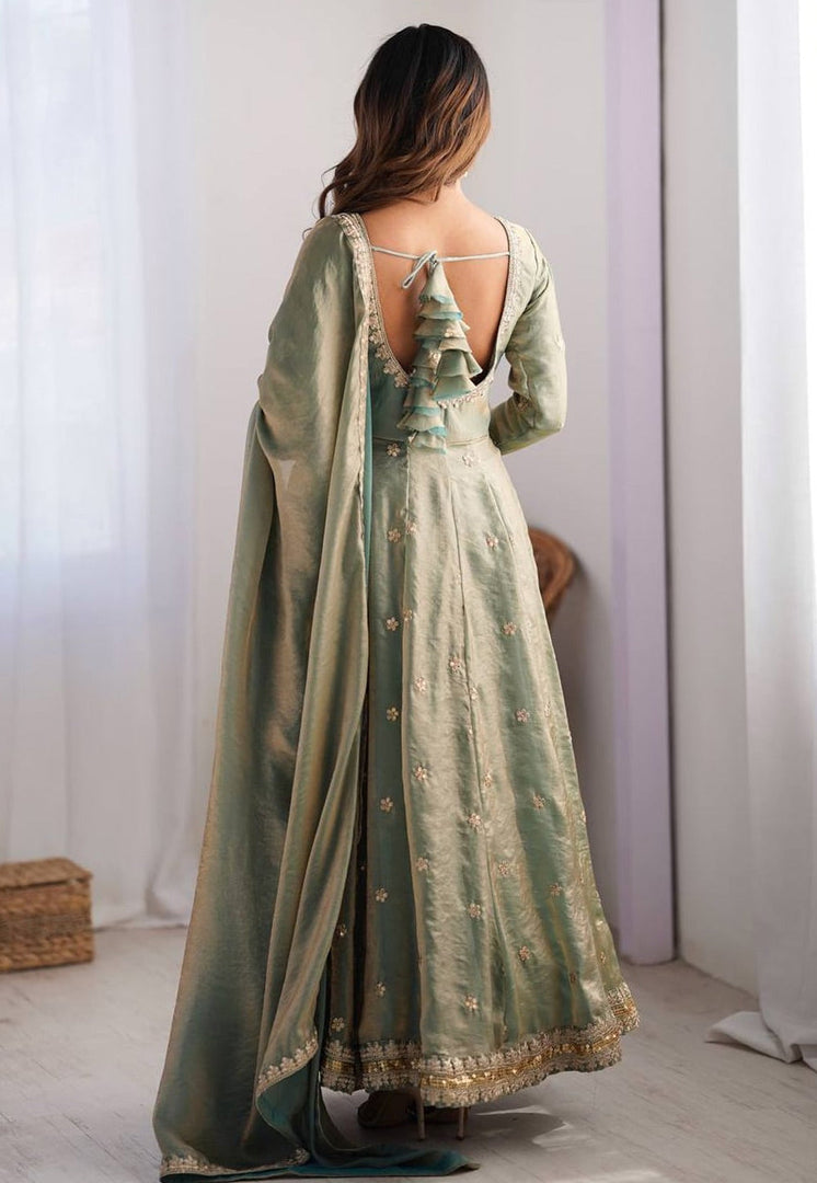 Sea Green Silk Readymade Anarkali Suit