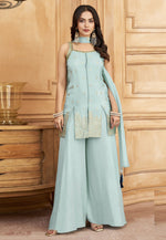 Load image into Gallery viewer, Sea Green Silk Readymade Palazzo Suit
