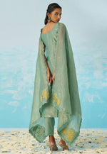 Load image into Gallery viewer, Sea Green Silk Readymade Pant Style Suit
