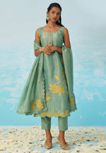 Load image into Gallery viewer, Sea Green Silk Readymade Pant Style Suit
