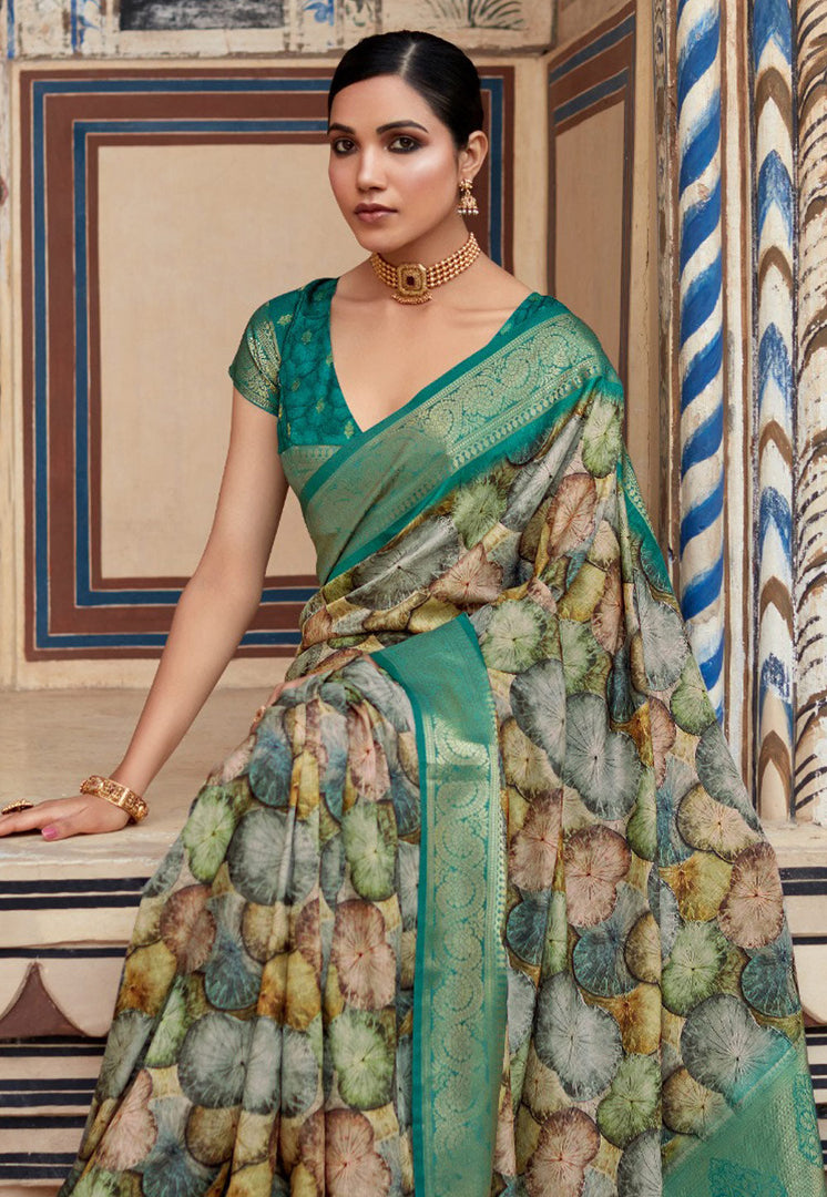 Sea Green Silk Saree With Blouse