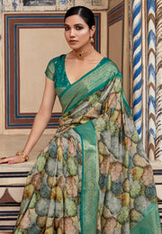 Sea Green Silk Saree With Blouse