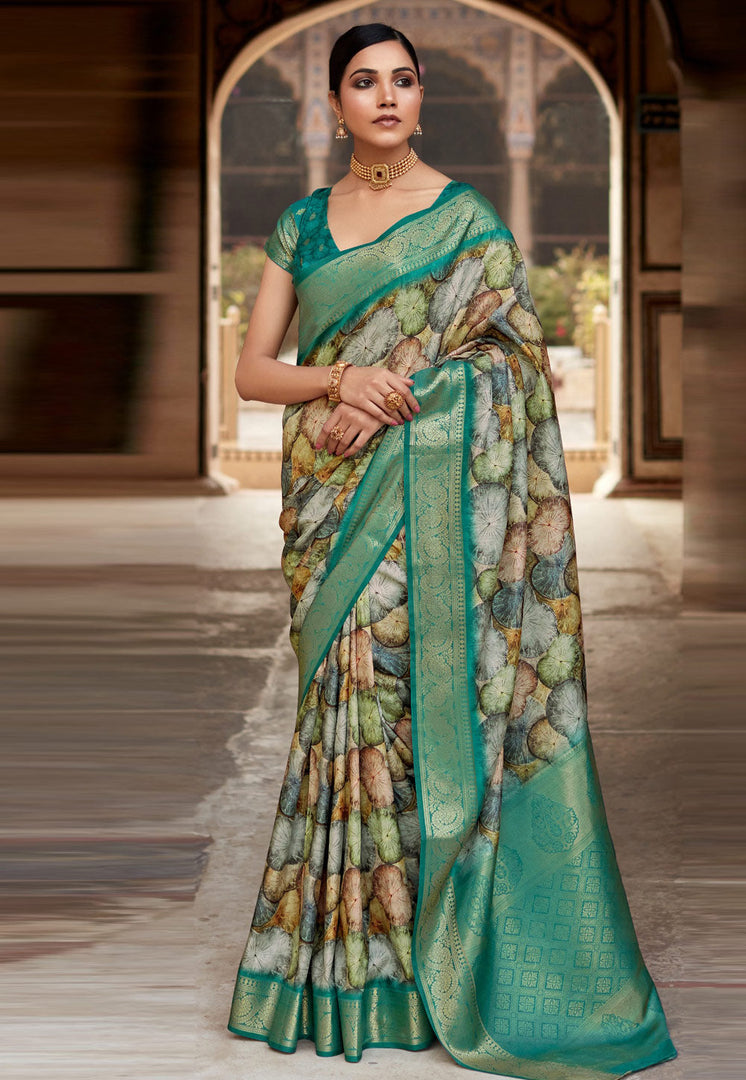 Sea Green Silk Saree With Blouse