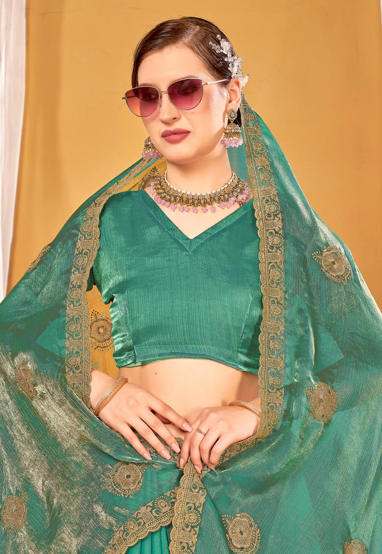 Sea Green Silk Saree With Blouse