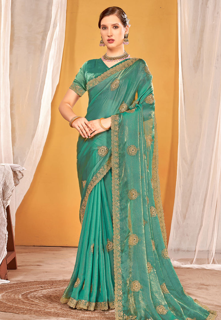 Sea Green Silk Saree With Blouse