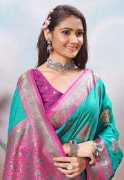 Sea Green Silk Saree With Blouse