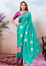 Load image into Gallery viewer, Sea Green Silk Saree With Blouse
