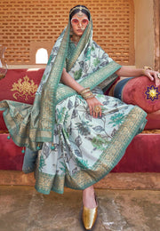 Sea Green Silk Saree With Blouse