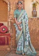 Load image into Gallery viewer, Sea Green Silk Saree With Blouse
