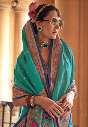 Sea Green Silk Saree With Blouse