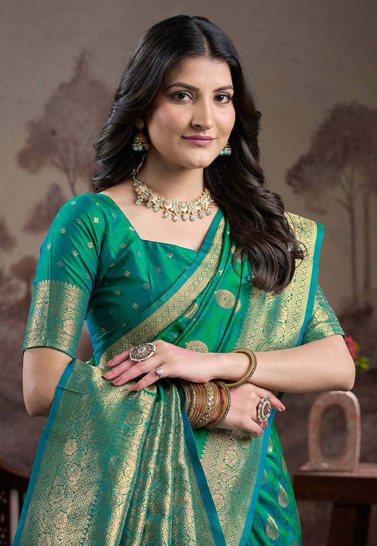 Sea Green Silk Saree With Blouse