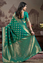 Load image into Gallery viewer, Sea Green Silk Saree With Blouse
