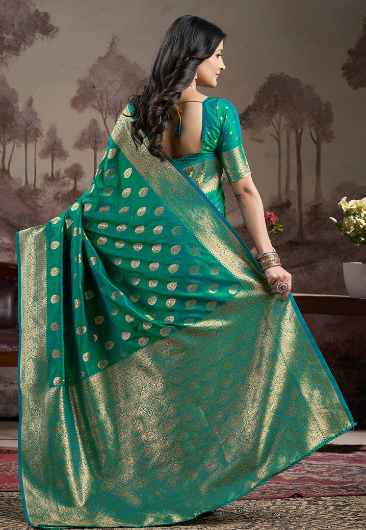 Sea Green Silk Saree With Blouse
