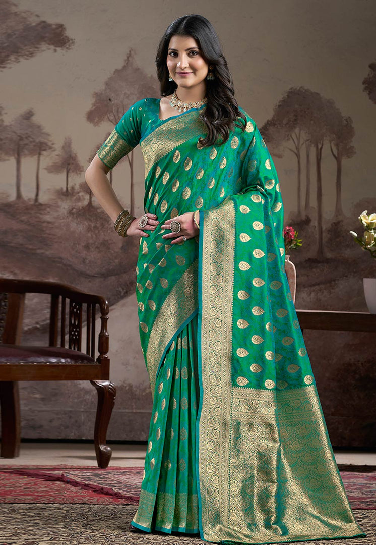 Sea Green Silk Saree With Blouse