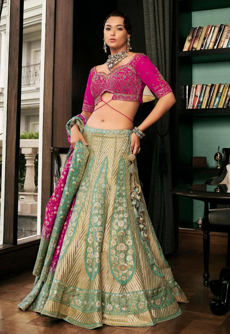 Sea Green Silk Wedding Lehenga Choli