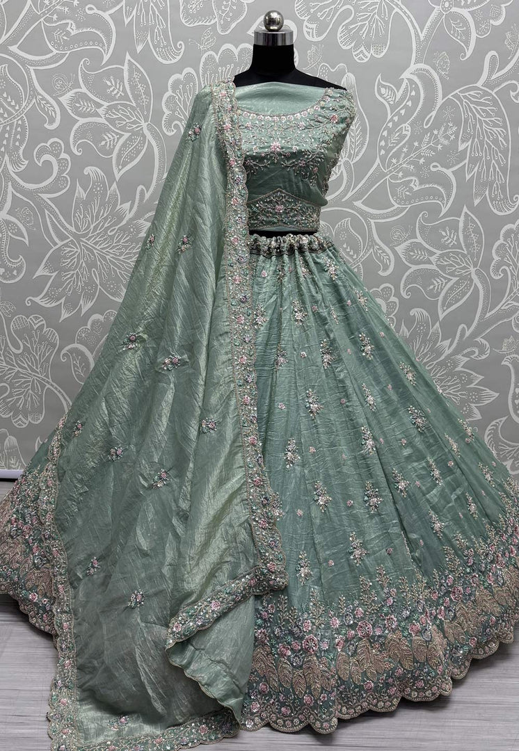 Sea Green Silk Wedding Lehenga Choli