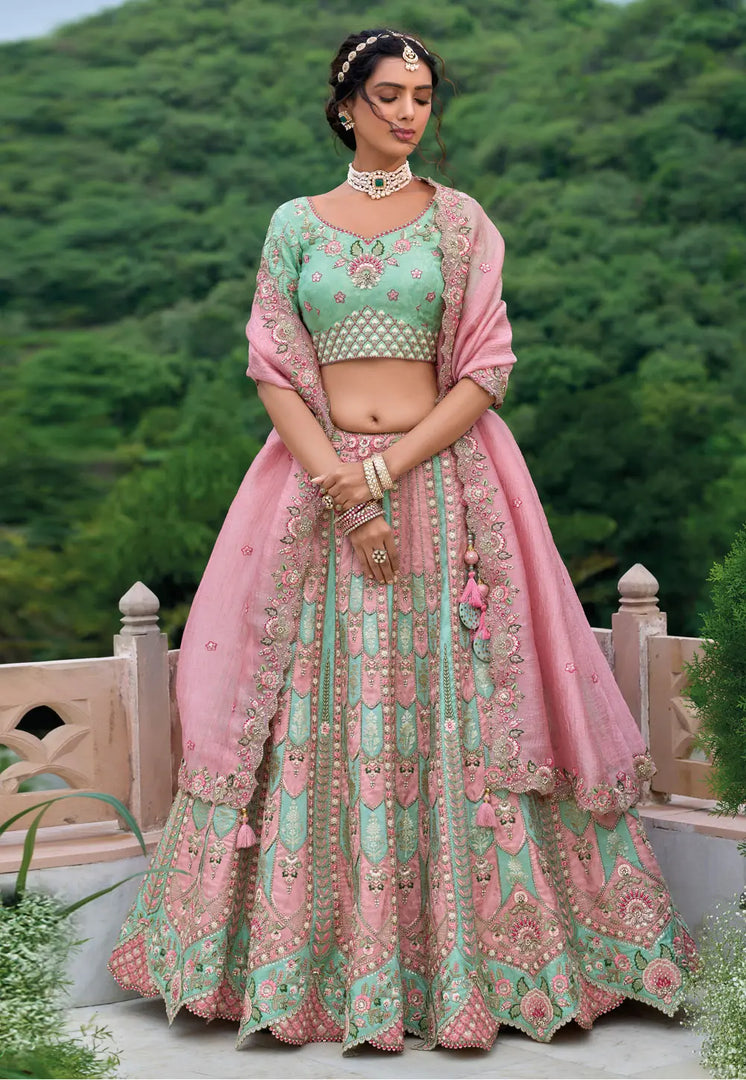 Sea Green Silk Wedding Lehenga Choli