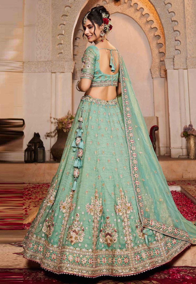 Sea Green Tissue Circular Lehenga Choli