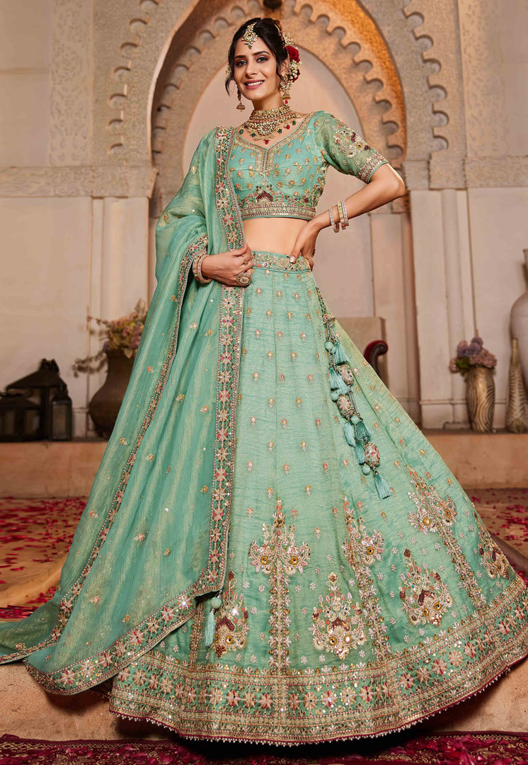Sea Green Tissue Circular Lehenga Choli